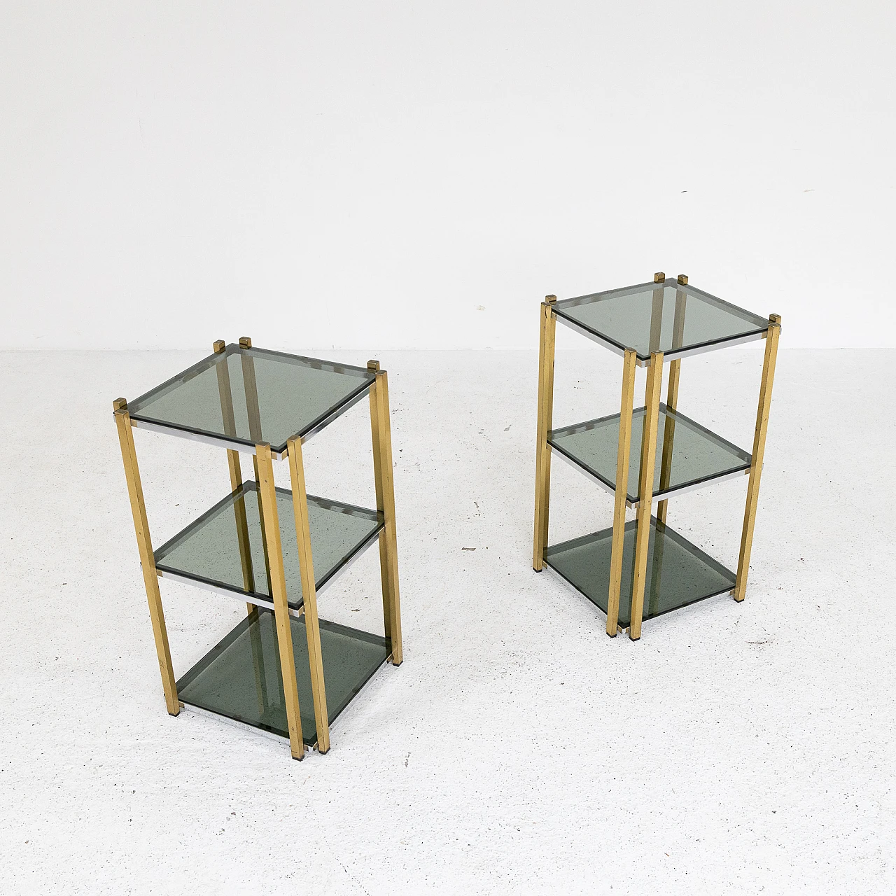 Pair of chromed and gilded metal and smoked glass coffee tables, 1970s 9