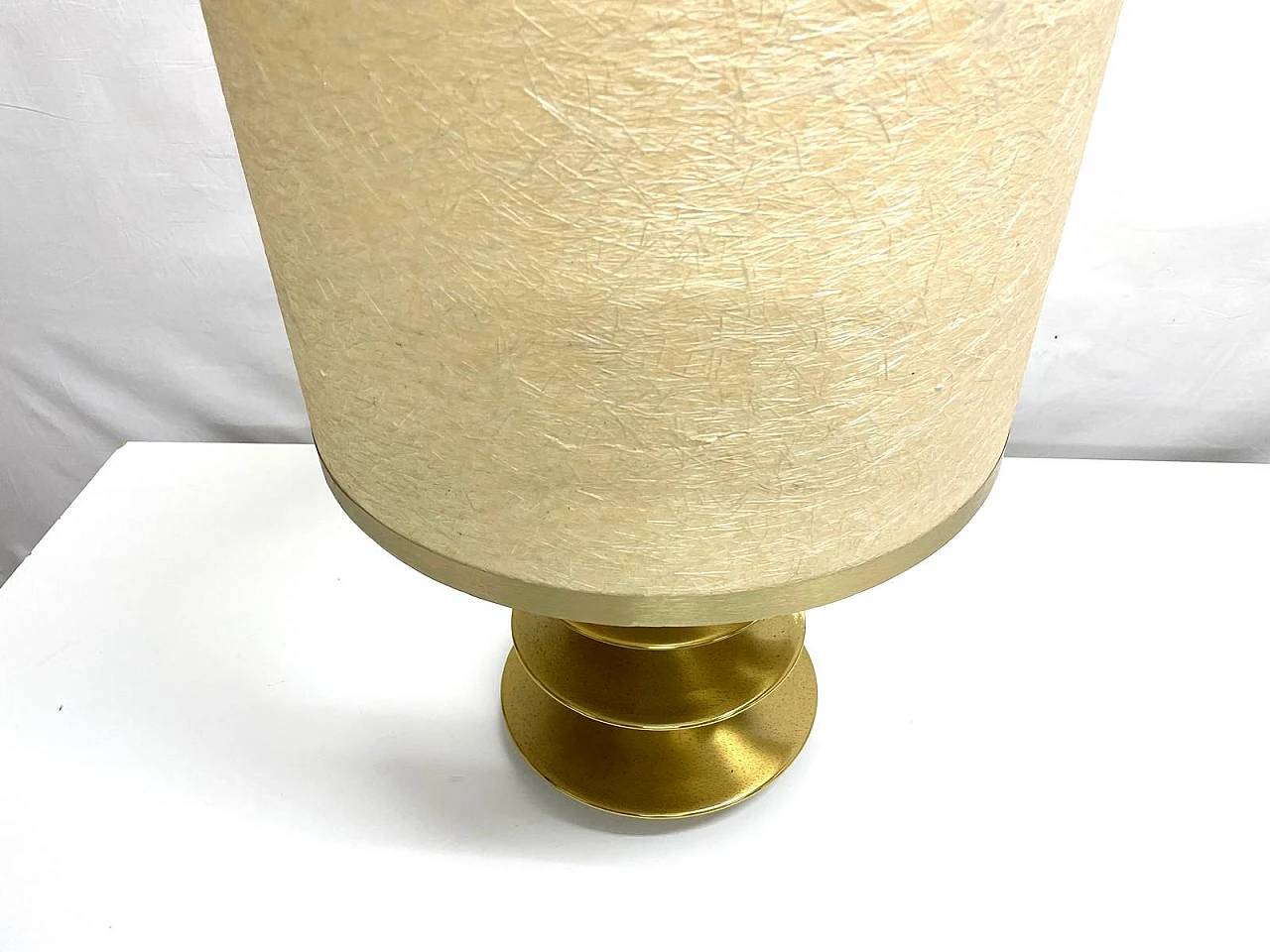 Brass table lamp with cylindrical shade, 1970s 2