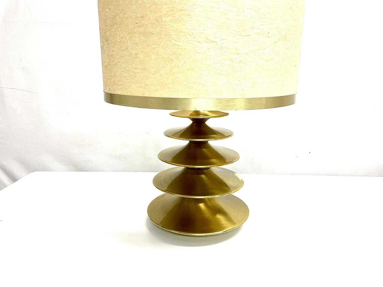 Brass table lamp with cylindrical shade, 1970s 3