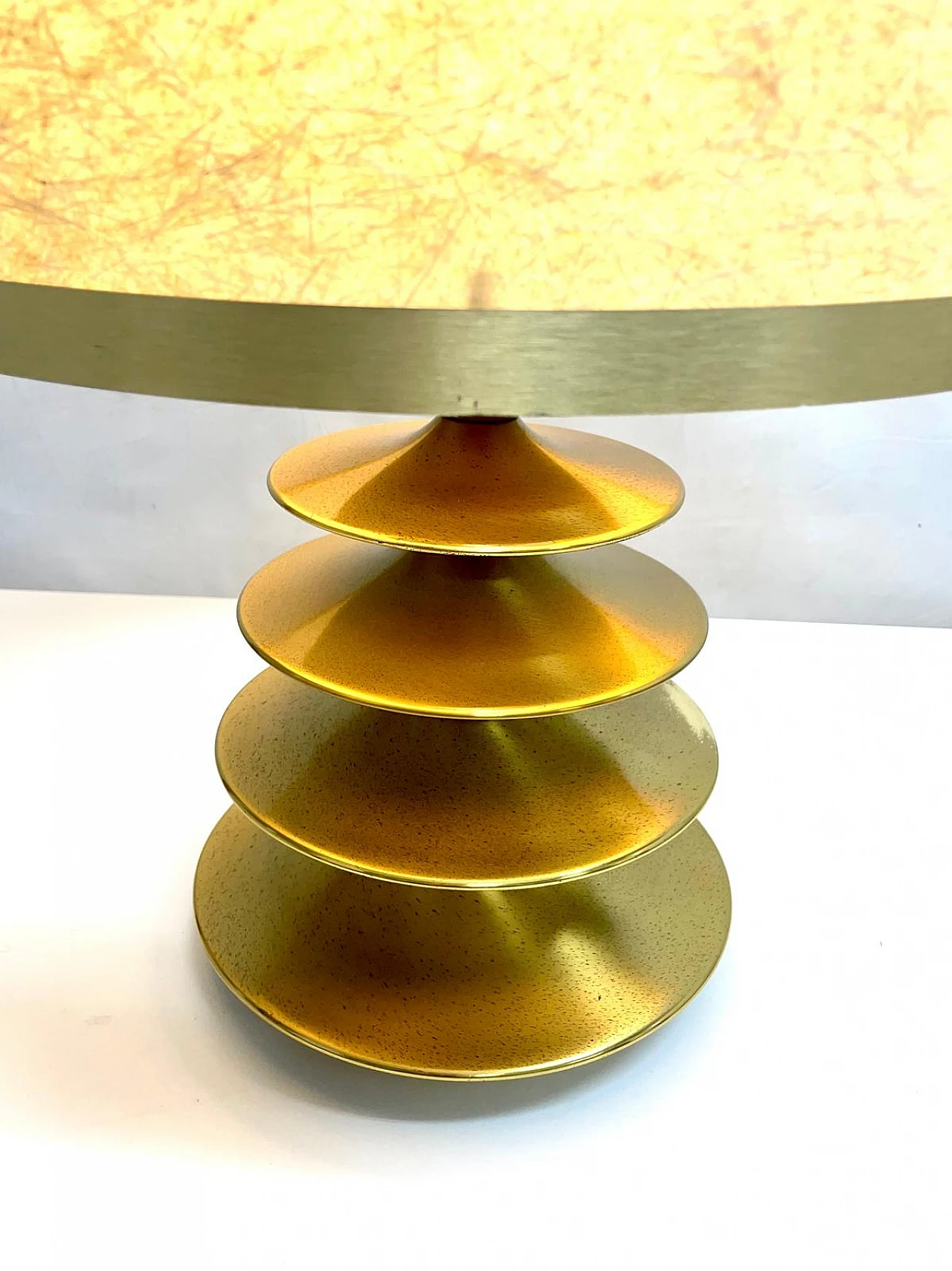 Brass table lamp with cylindrical shade, 1970s 4