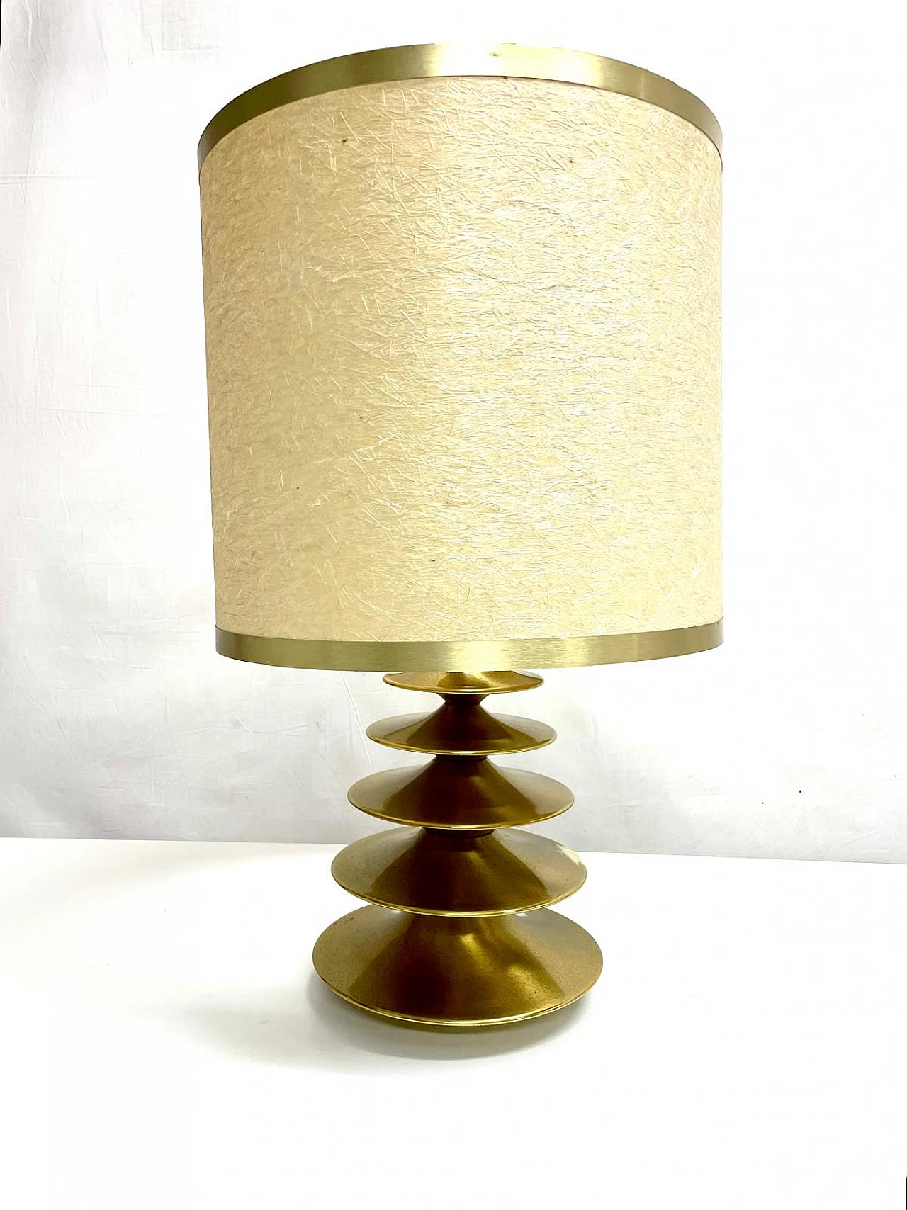 Brass table lamp with cylindrical shade, 1970s 5