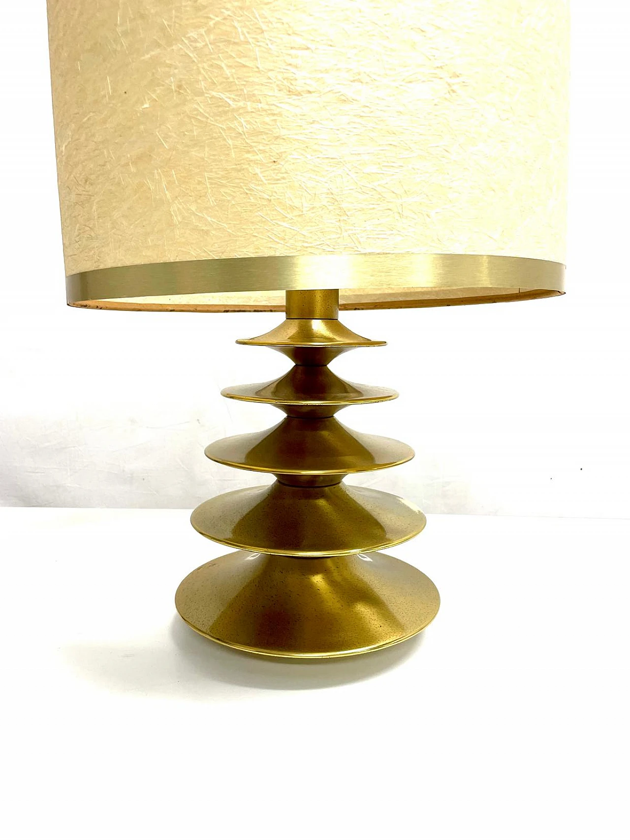 Brass table lamp with cylindrical shade, 1970s 6