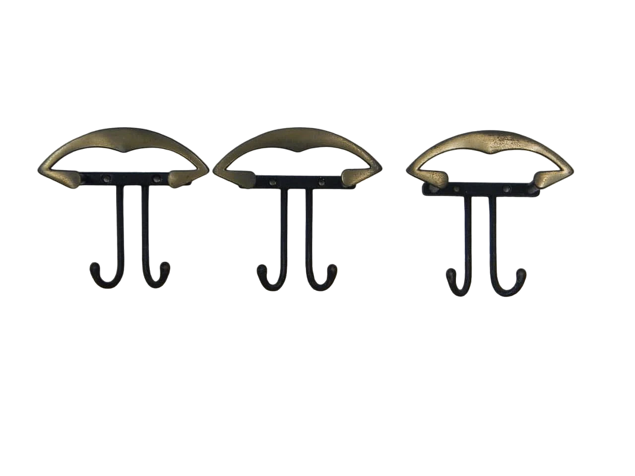 3 Appendiabiti da parete in ferro ed ottone, anni '70 7