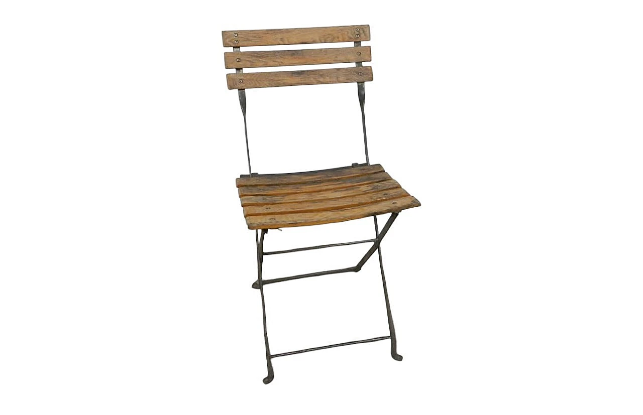 Folding garden chair in ash wood and iron, 1950s 8