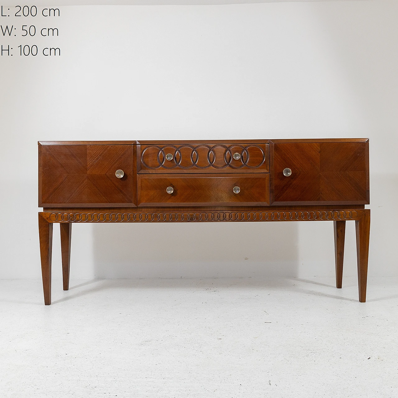 Walnut sideboard with carved details, 1930s 1