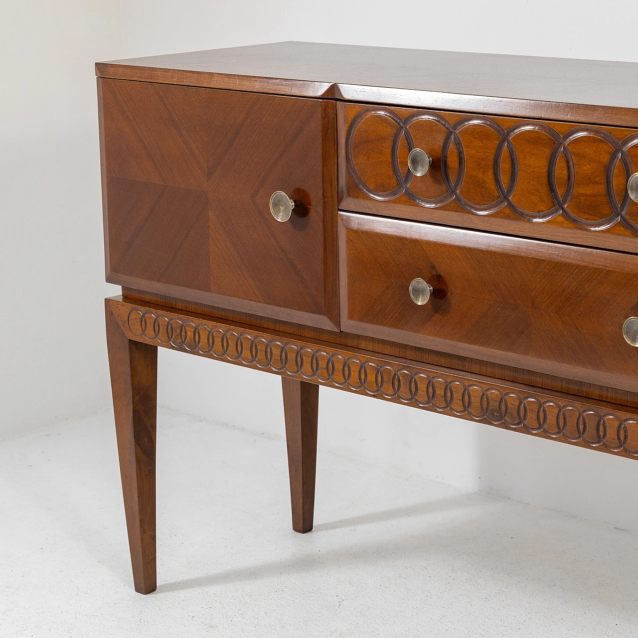 Walnut sideboard with carved details, 1930s 4