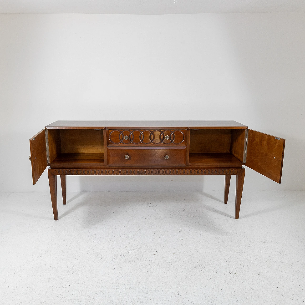 Walnut sideboard with carved details, 1930s 5