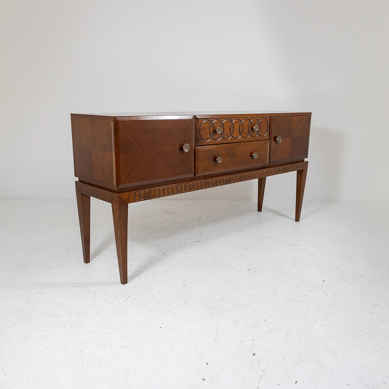 Walnut sideboard with carved details, 1930s 11