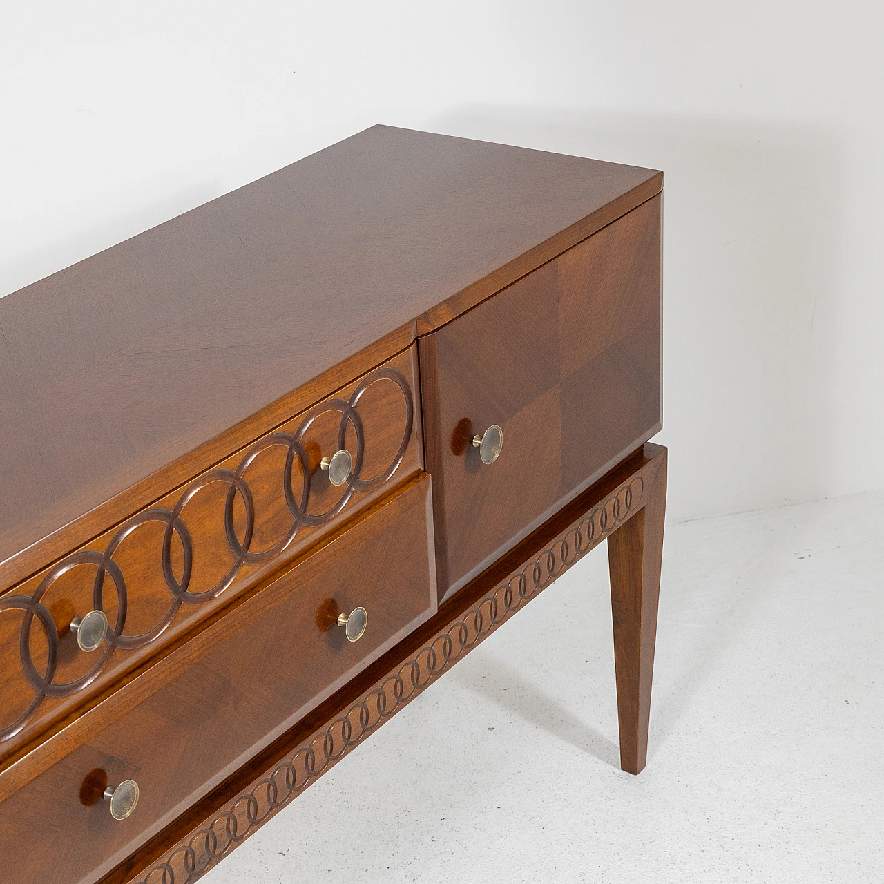 Walnut sideboard with carved details, 1930s 12