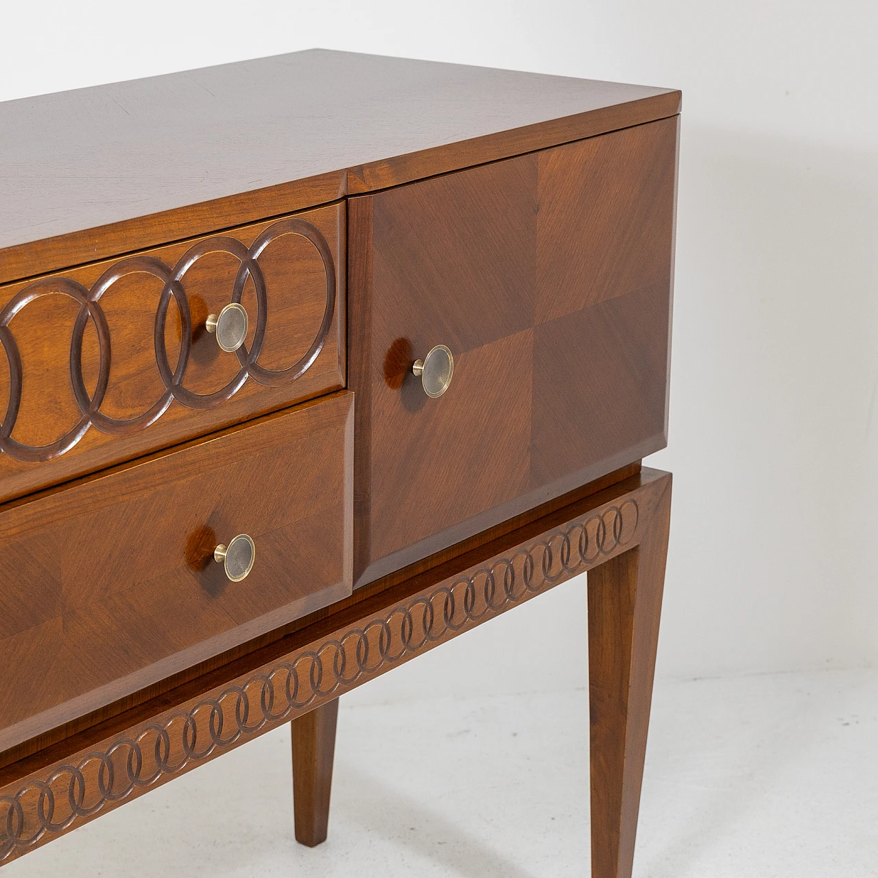 Walnut sideboard with carved details, 1930s 13