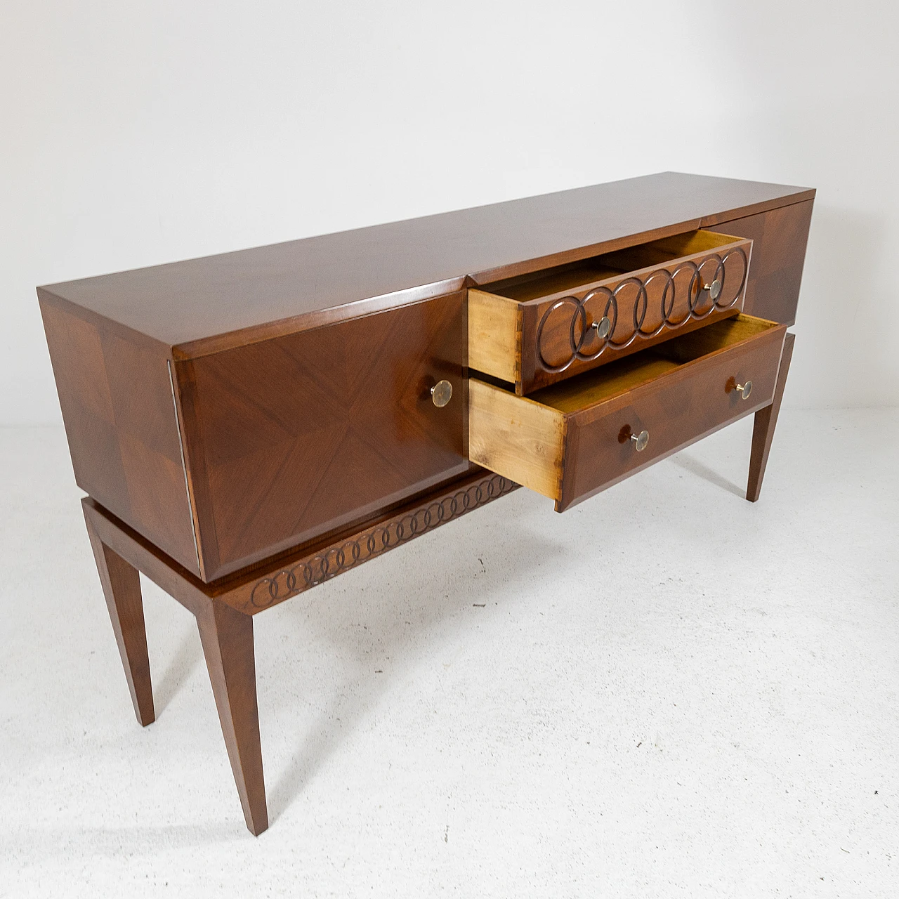 Walnut sideboard with carved details, 1930s 14