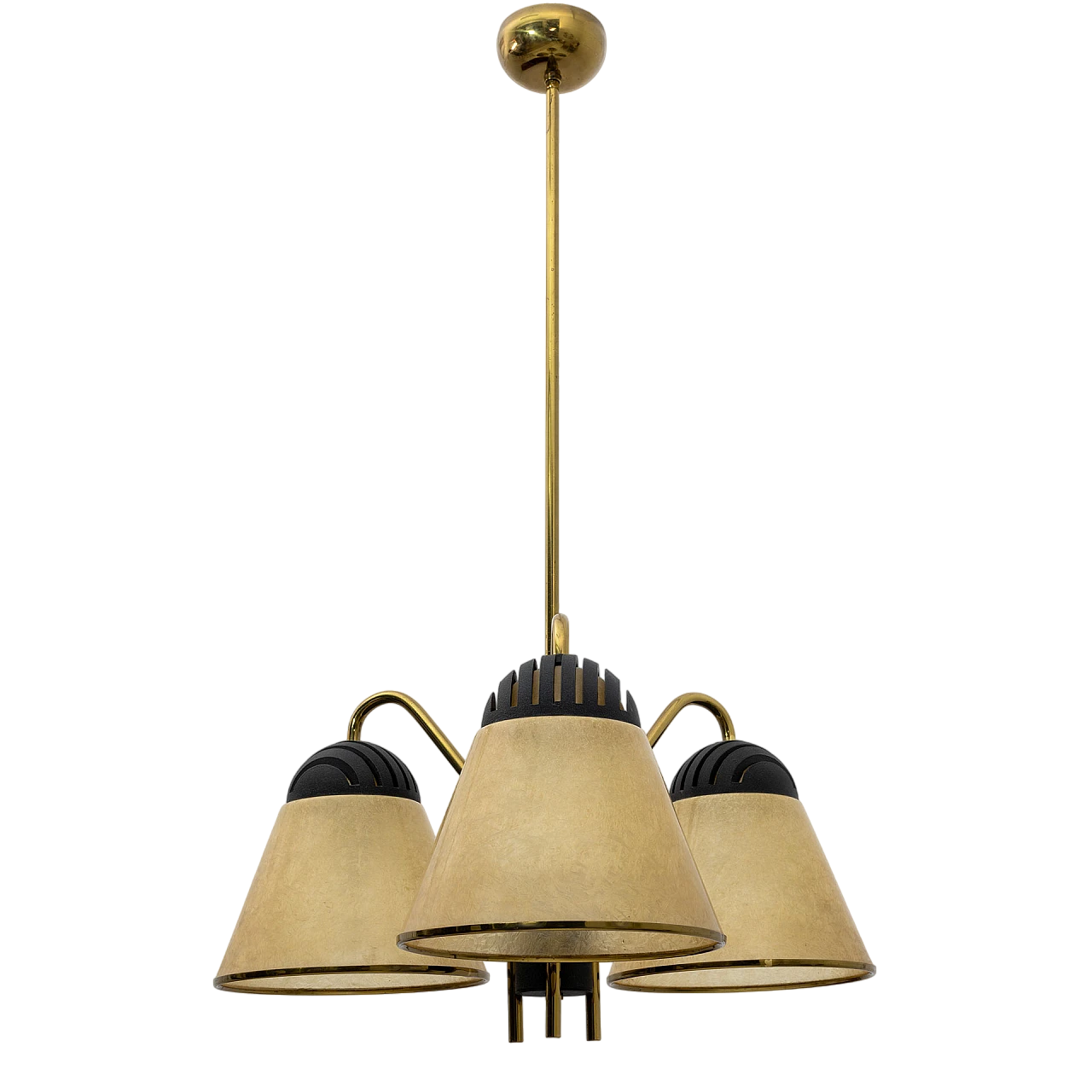 3-Light ceiling lamp in fiberglass & brass by Lamperti, 1970s 7