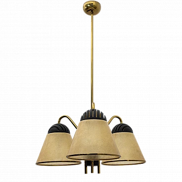 3-Light ceiling lamp in fiberglass & brass by Lamperti, 1970s