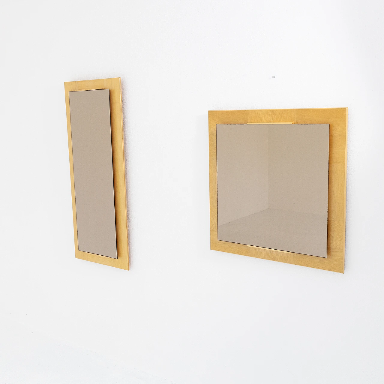 Pair of ash and pinkish smoked glass mirrors, 1980s 4