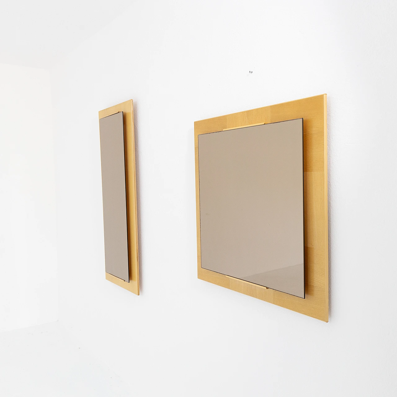 Pair of ash and pinkish smoked glass mirrors, 1980s 5