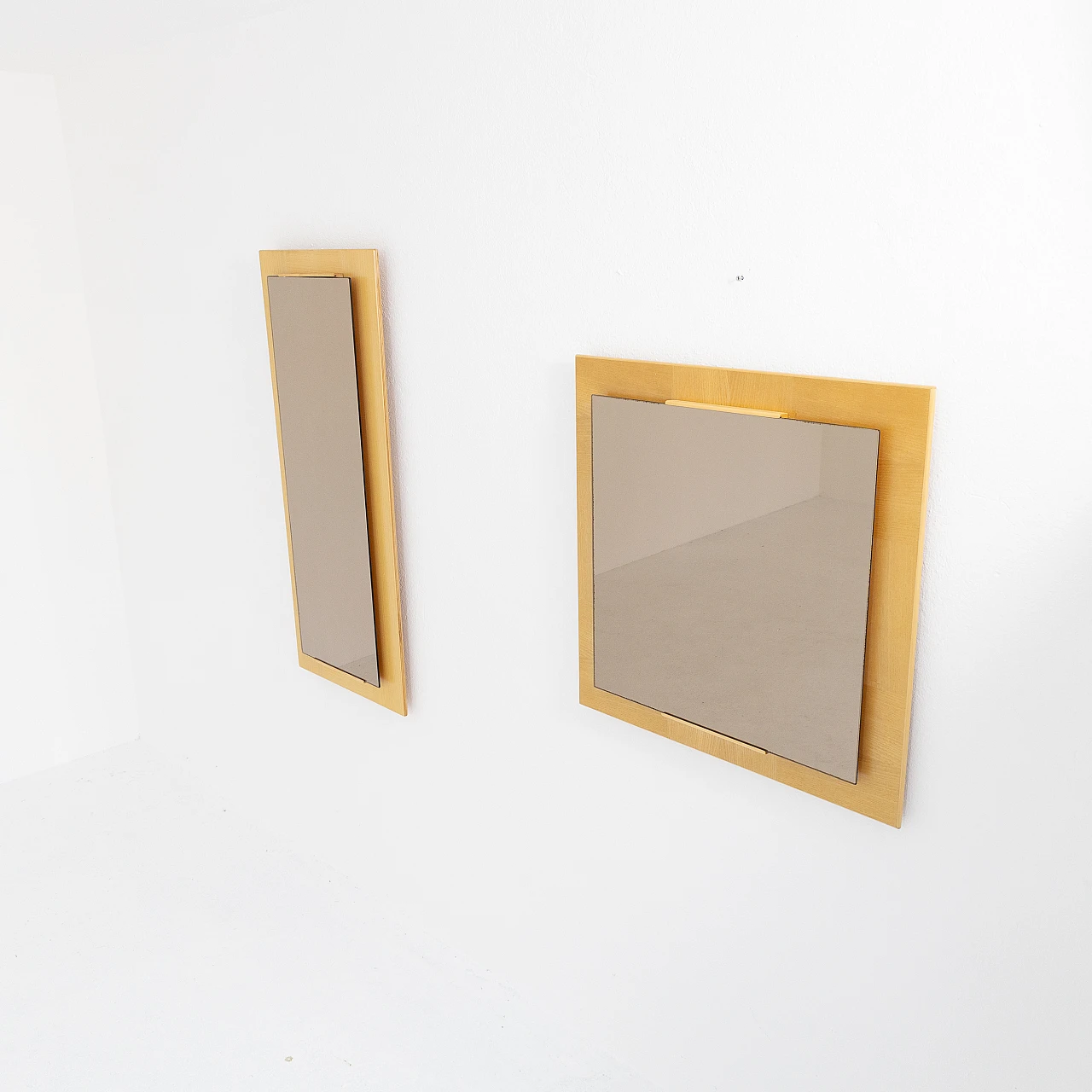 Pair of ash and pinkish smoked glass mirrors, 1980s 7