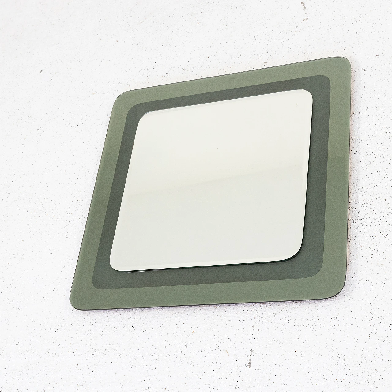 Square mirror with green cut glass frame, 1980s 3