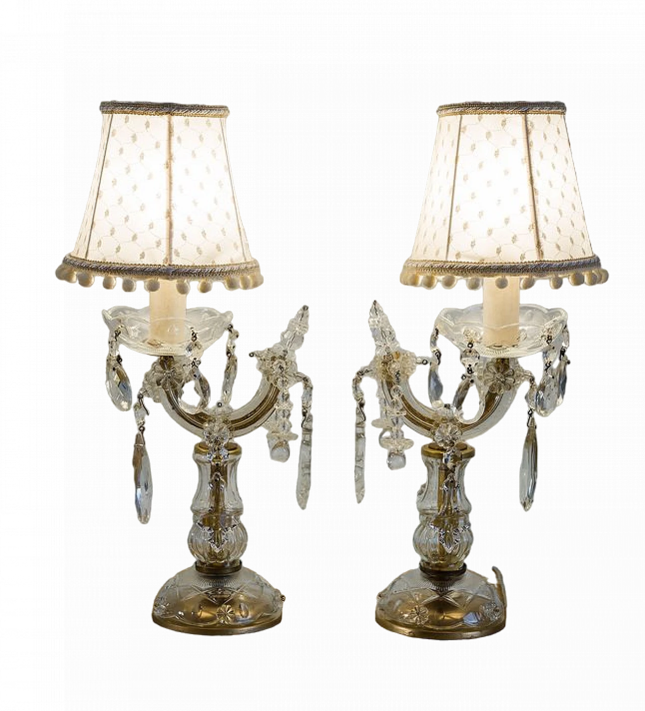 Pair of crystal Crybat-Jour with tulle lampshade, 1940s 14