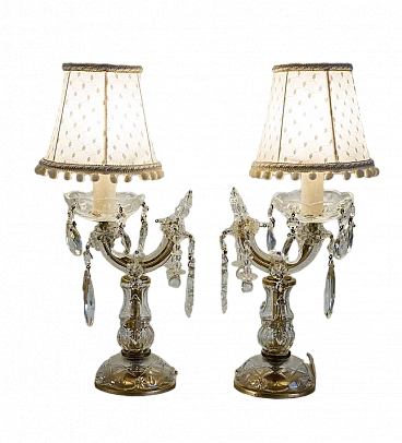 Pair of crystal Crybat-Jour with tulle lampshade, 1940s