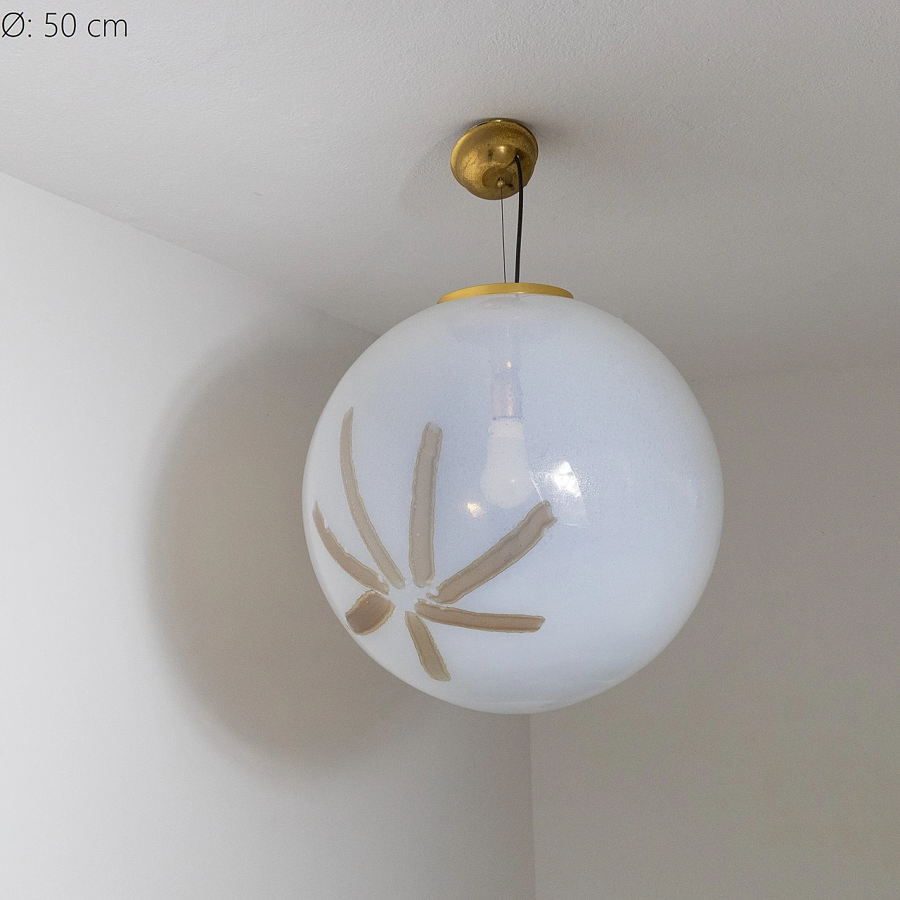 Spherical pulegoso glass chandelier with decoration, 1960s 1