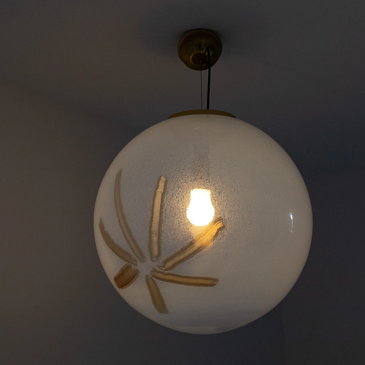 Spherical pulegoso glass chandelier with decoration, 1960s 4