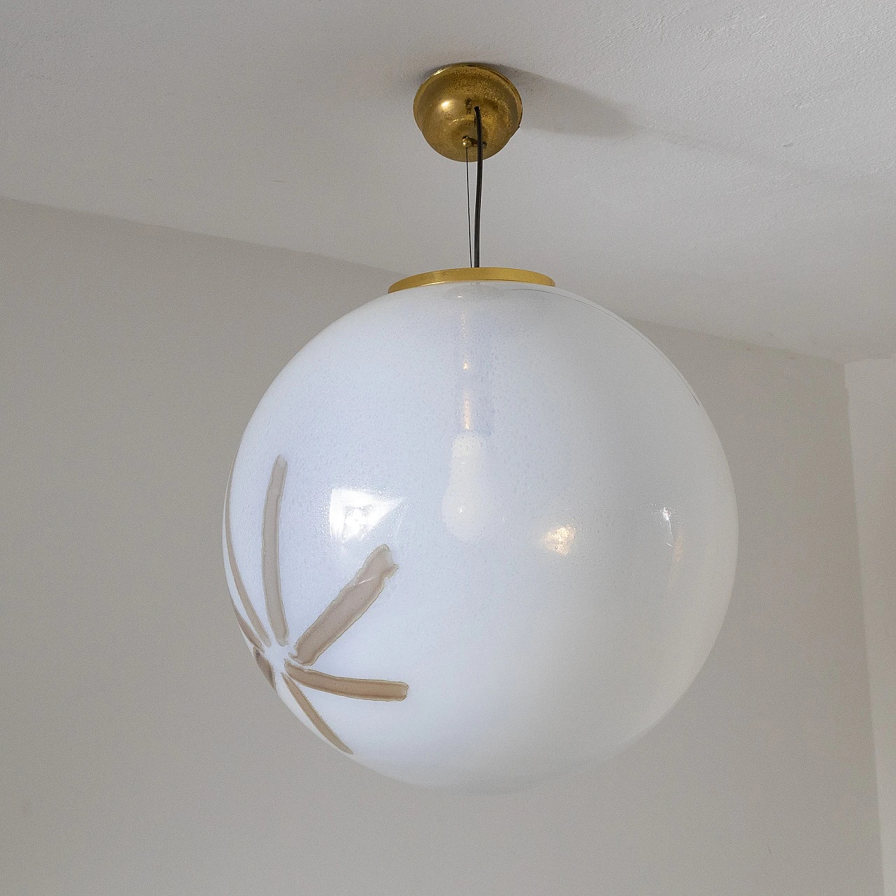 Spherical pulegoso glass chandelier with decoration, 1960s 9