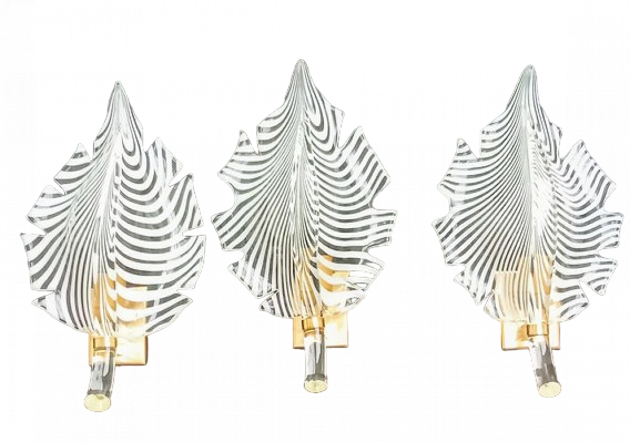 3 Murano glass leaf wall sconces, 1970s 14