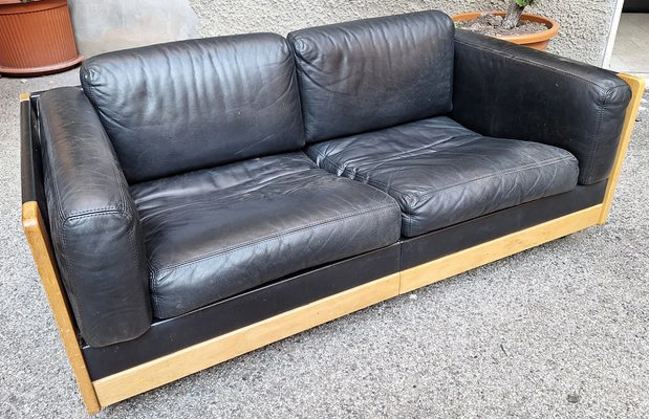 Black leather 920 sofa by Afra & Tobia Scarpa for Cassina, 1970s 1