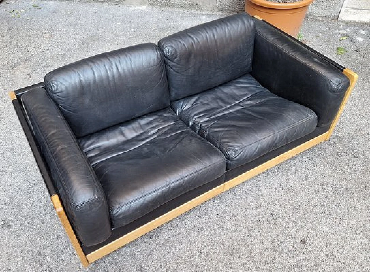 Black leather 920 sofa by Afra & Tobia Scarpa for Cassina, 1970s 2