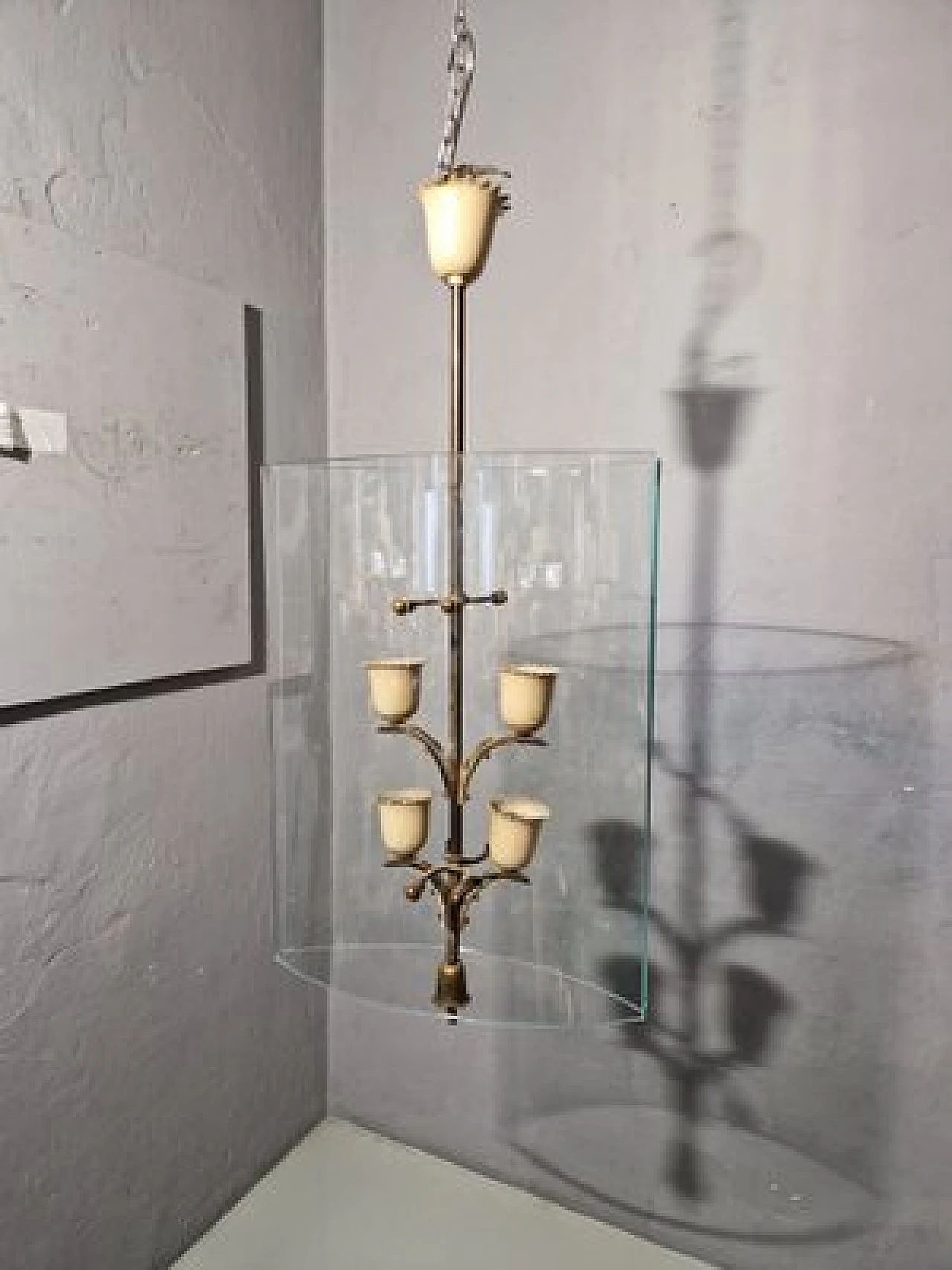 Chandelier in iron & brass by P. Chiesa for Fontana Arte, 1940s 1