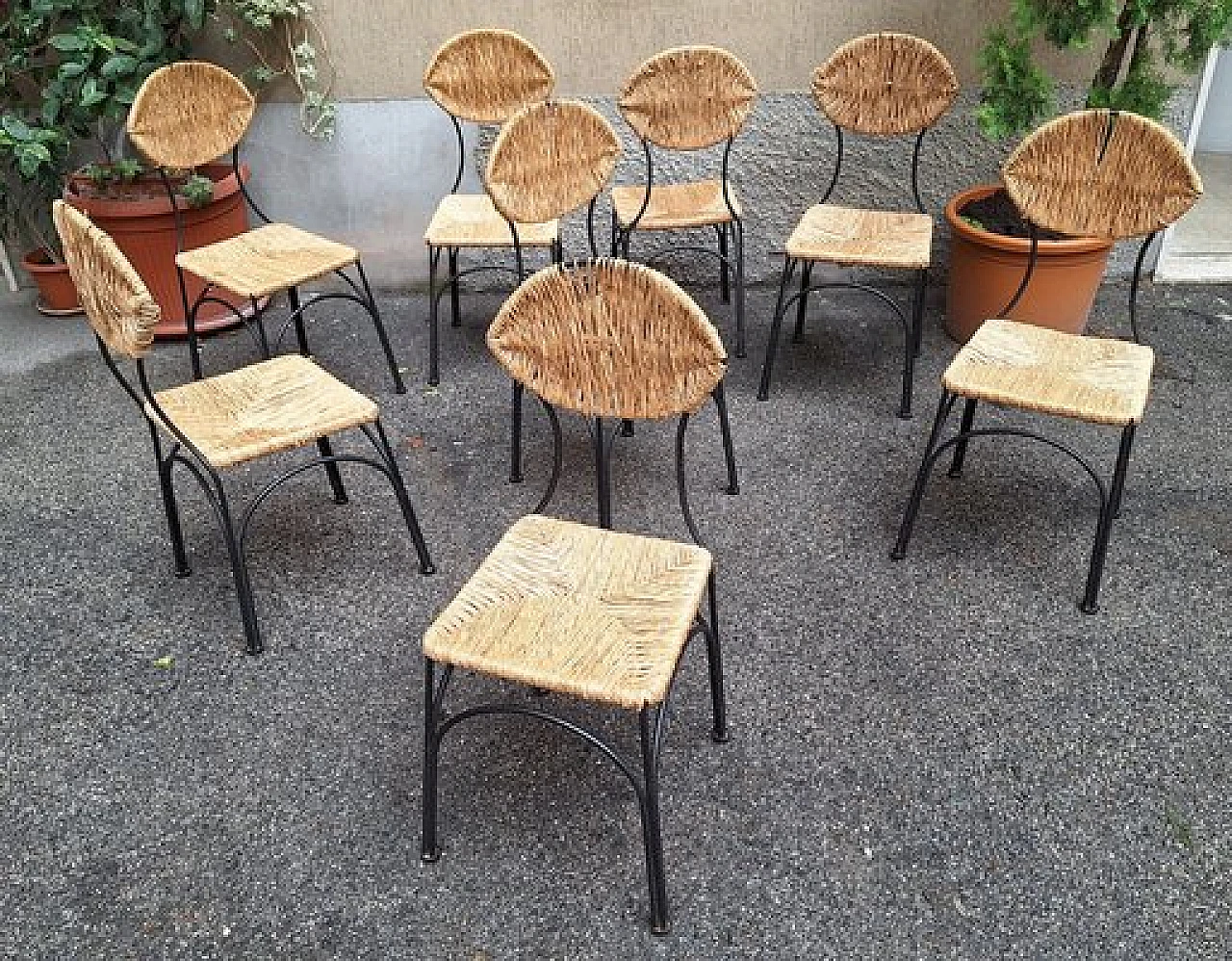 8 Banana chairs in iron & wicker by Tom Dixon for Cappellini, 1980s 1