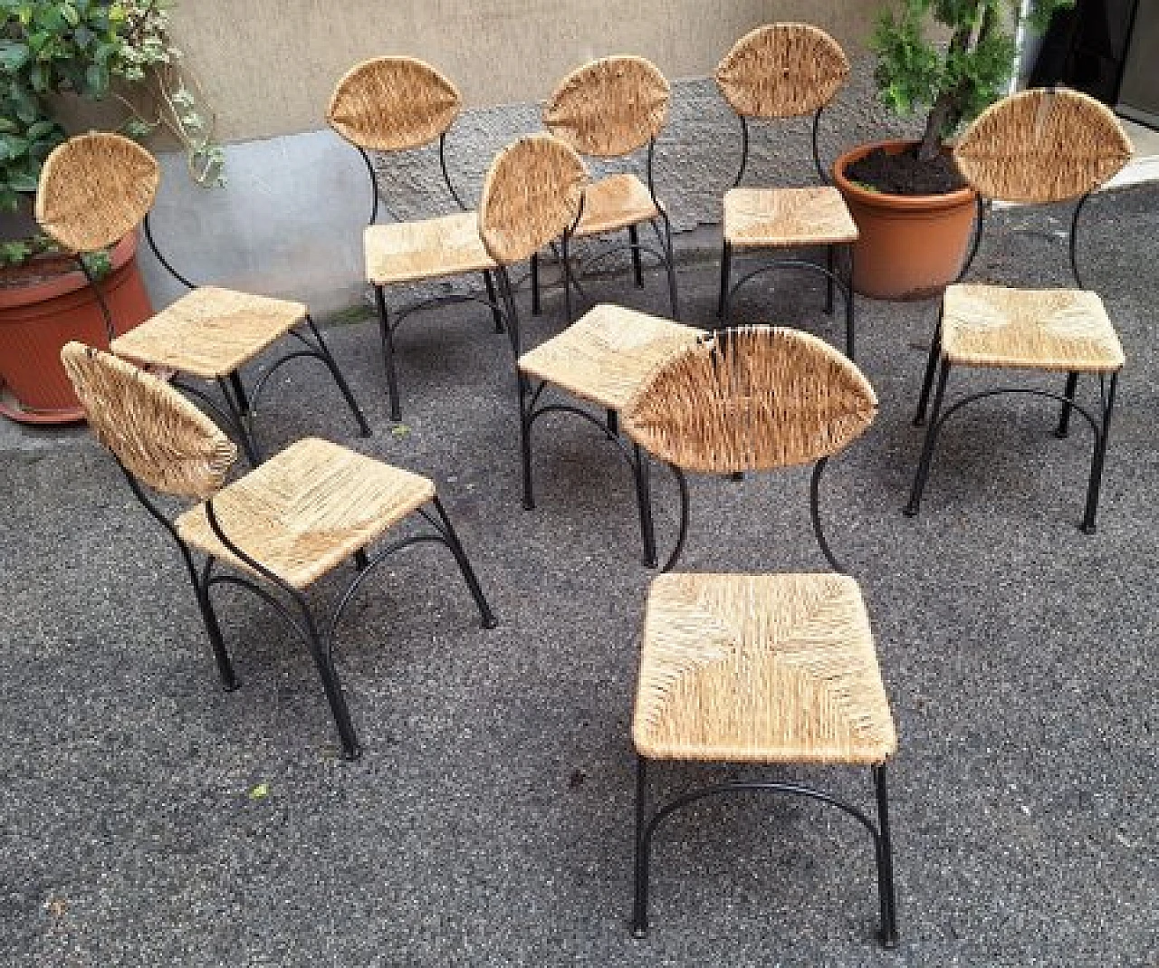 8 Banana chairs in iron & wicker by Tom Dixon for Cappellini, 1980s 2