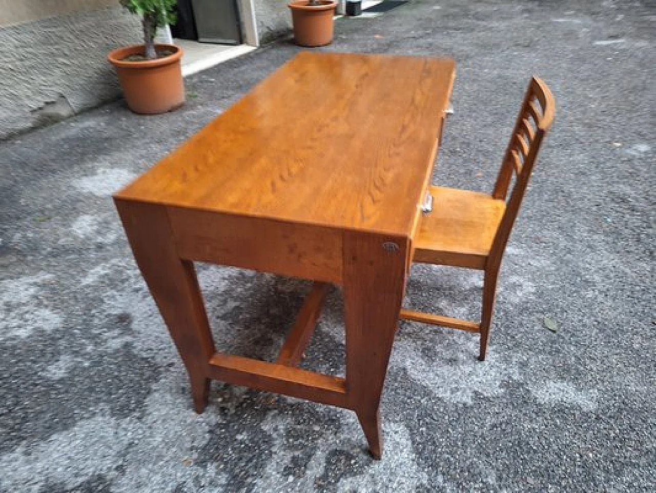 Wooden desk with double drawer and chair by Gio Ponti, 1940s 4