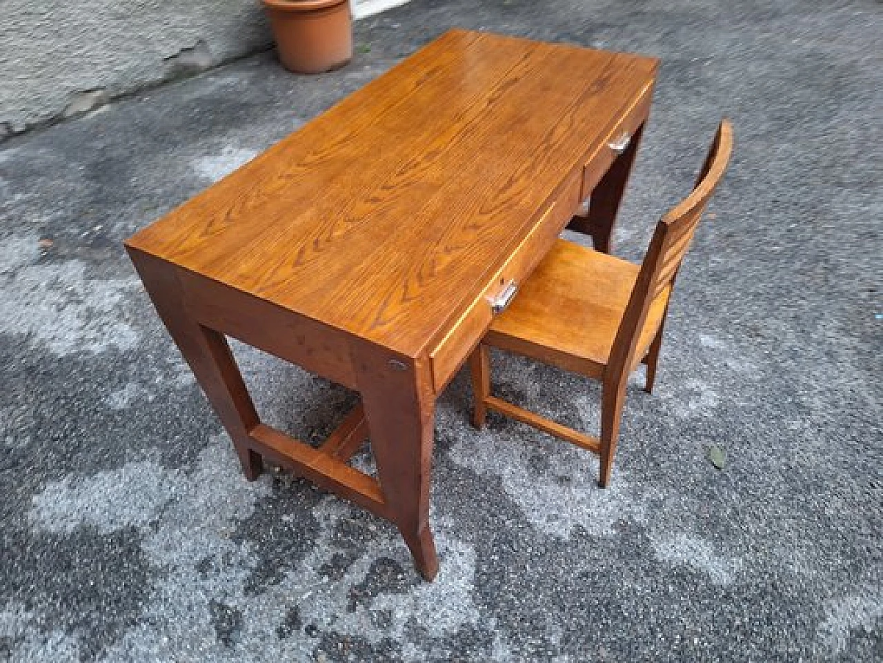 Wooden desk with double drawer and chair by Gio Ponti, 1940s 5