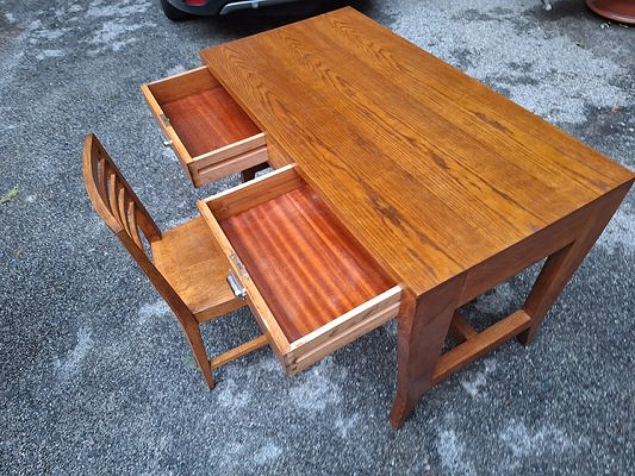 Wooden desk with double drawer and chair by Gio Ponti, 1940s 8