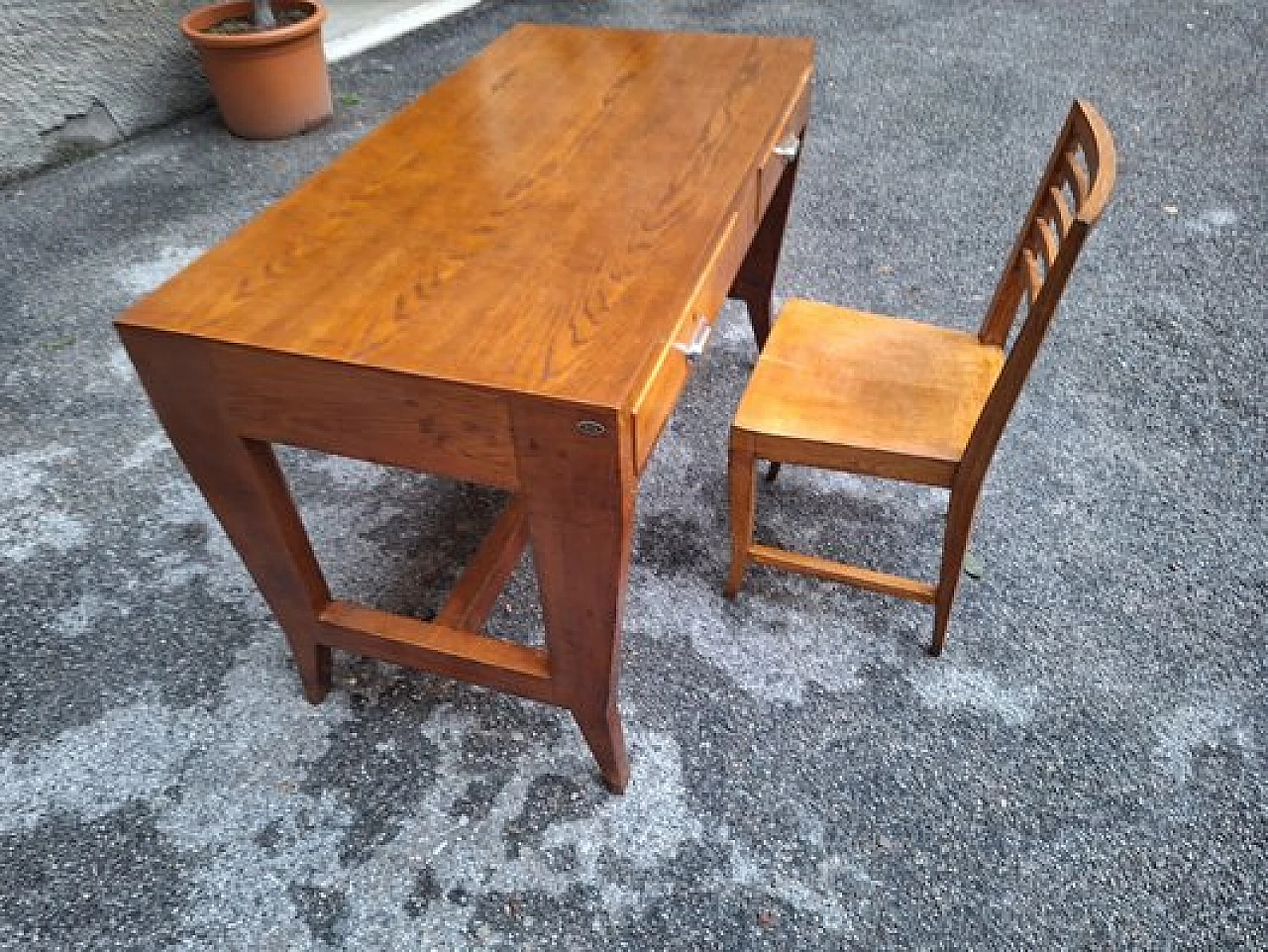 Wooden desk with double drawer and chair by Gio Ponti, 1940s 9