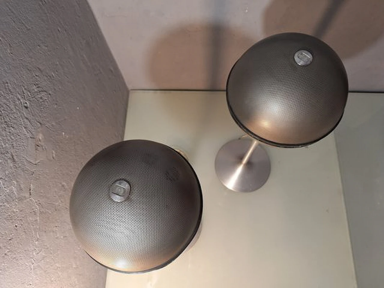 Pair of iron spherical floor speakers from Grunding, 1970s 2