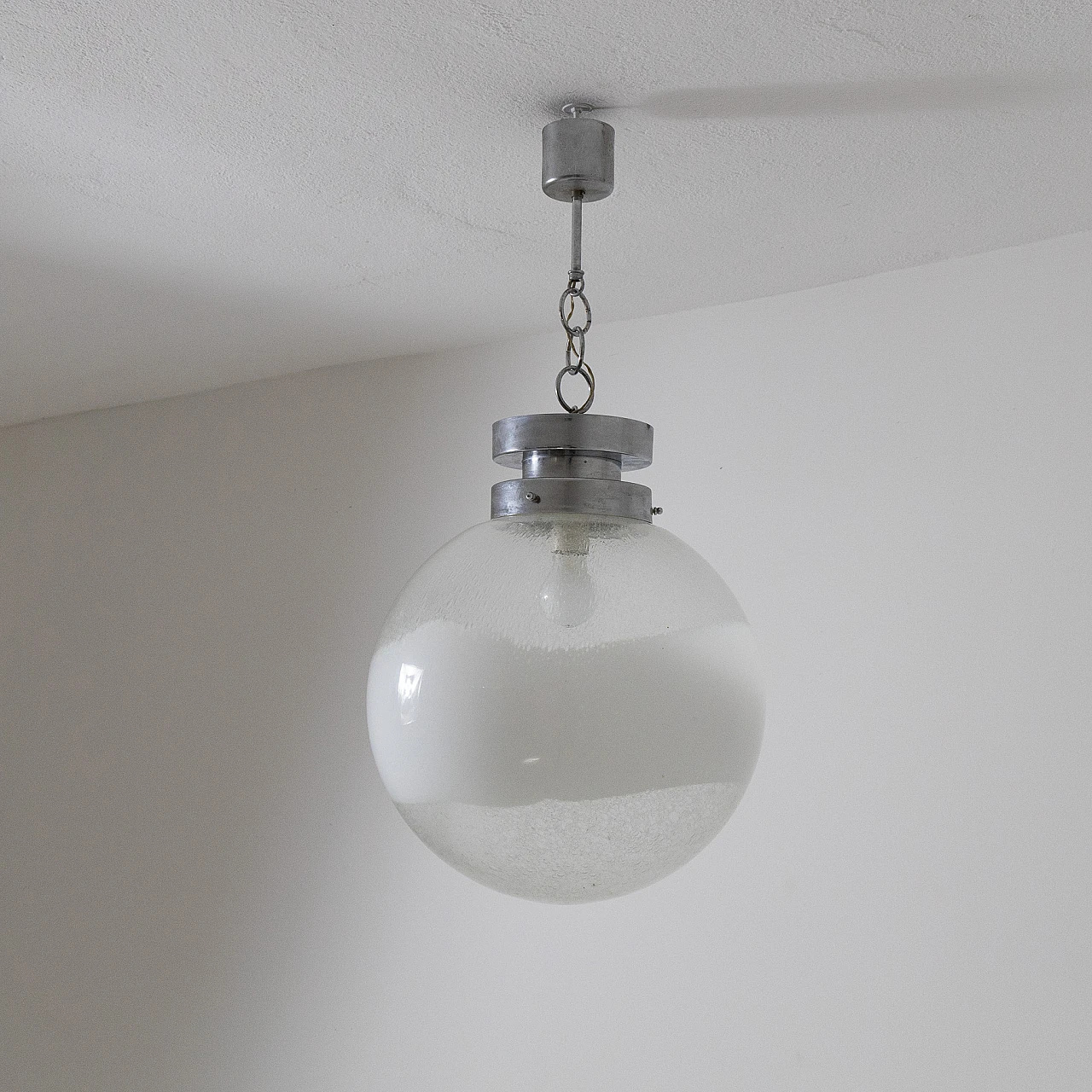 Spherical glass and chromed metal chandelier, 1960s 1