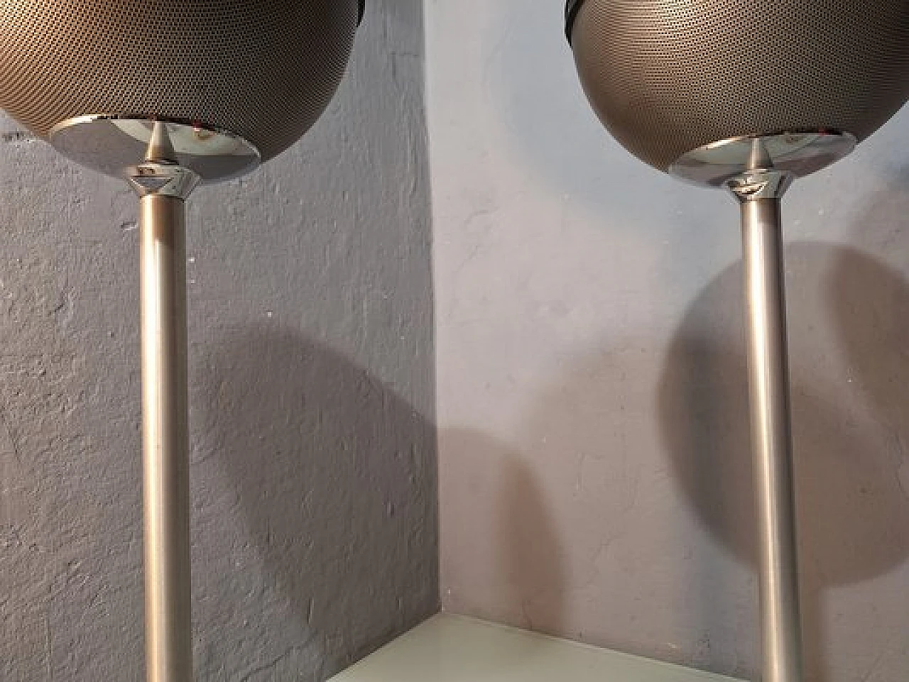 Pair of iron spherical floor speakers from Grunding, 1970s 5