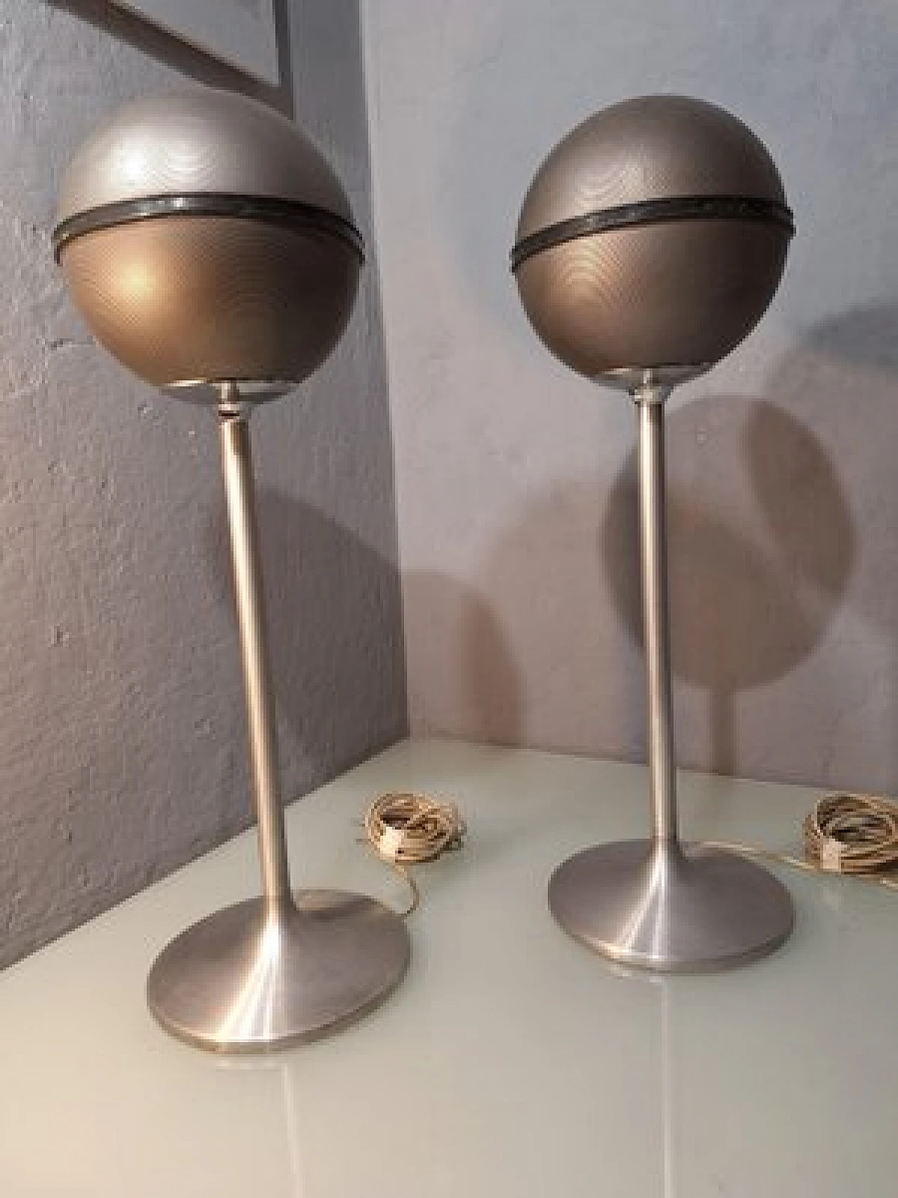 Pair of iron spherical floor speakers from Grunding, 1970s 8