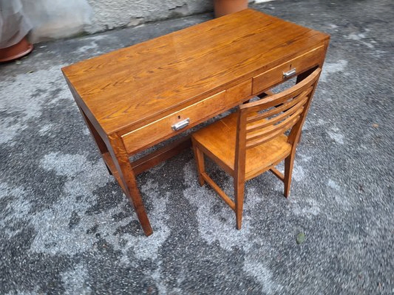 Wooden desk with double drawer and chair by Gio Ponti, 1940s 18