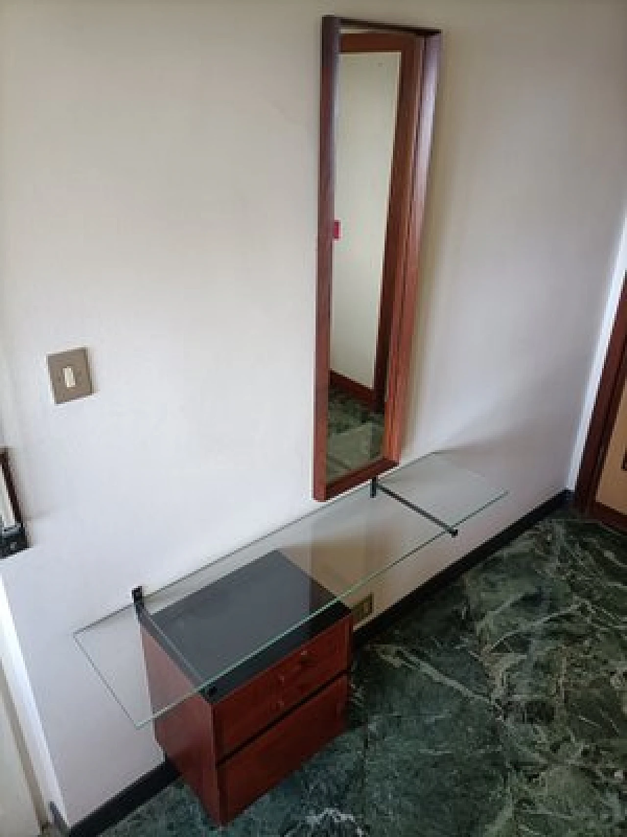 Console in iron and teak with drawers and glass top, 1950s 2