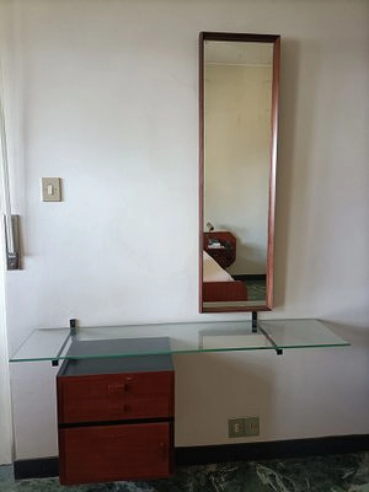 Console in iron and teak with drawers and glass top, 1950s 3