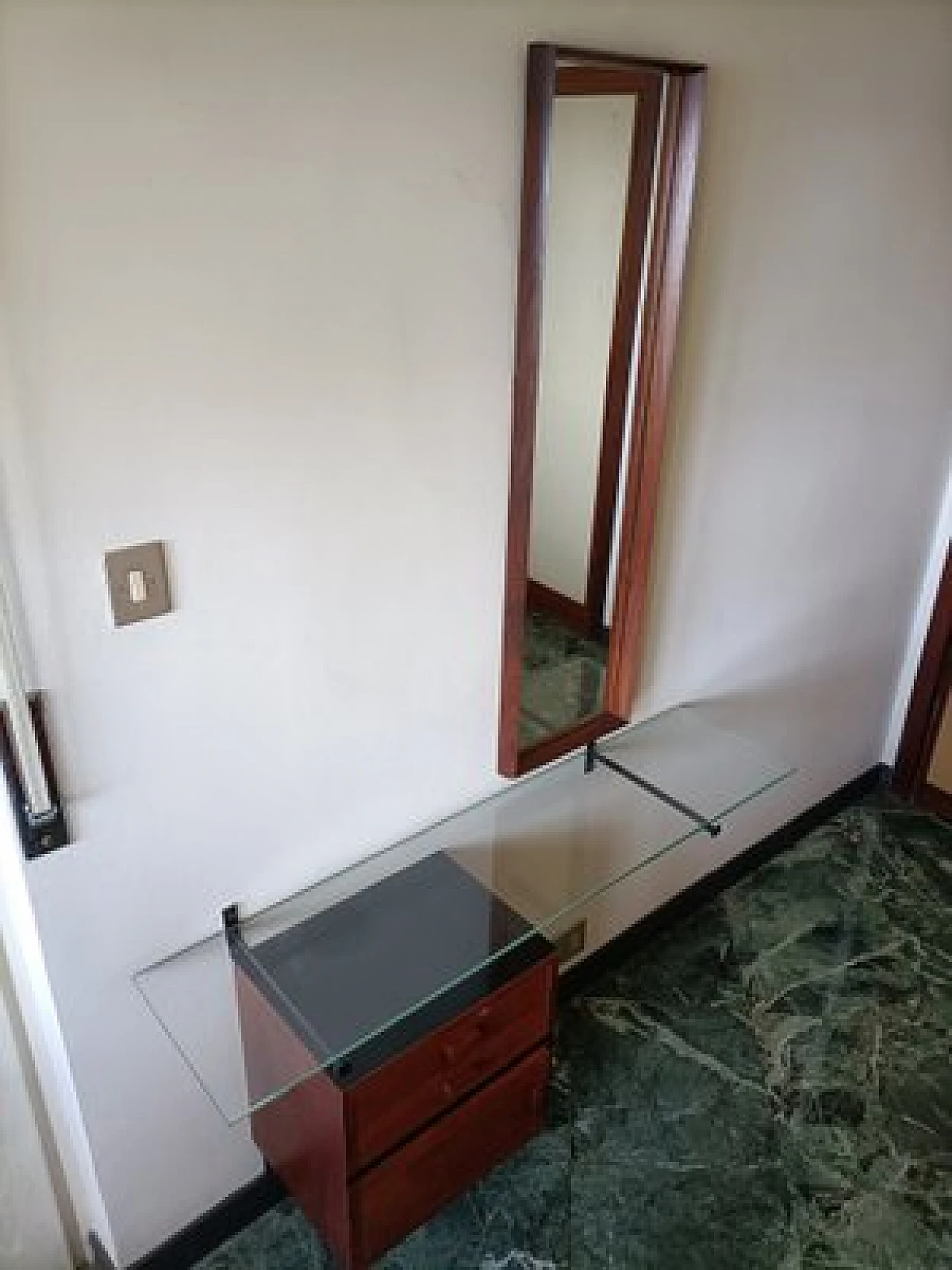 Console in iron and teak with drawers and glass top, 1950s 4