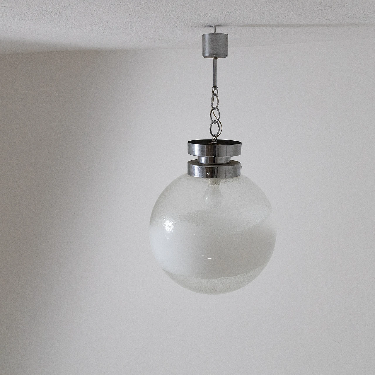 Spherical glass and chromed metal chandelier, 1960s 3