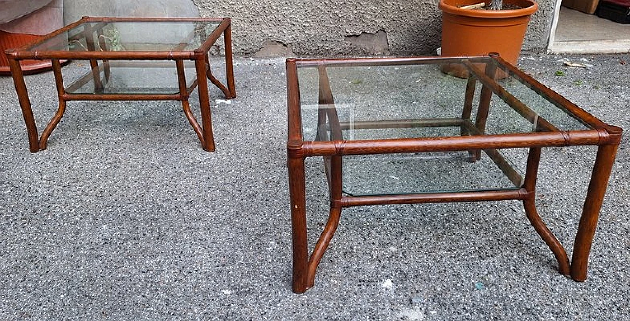 Bamboo and glass coffee table by Lyda Levi for McGuire, 1970s 1