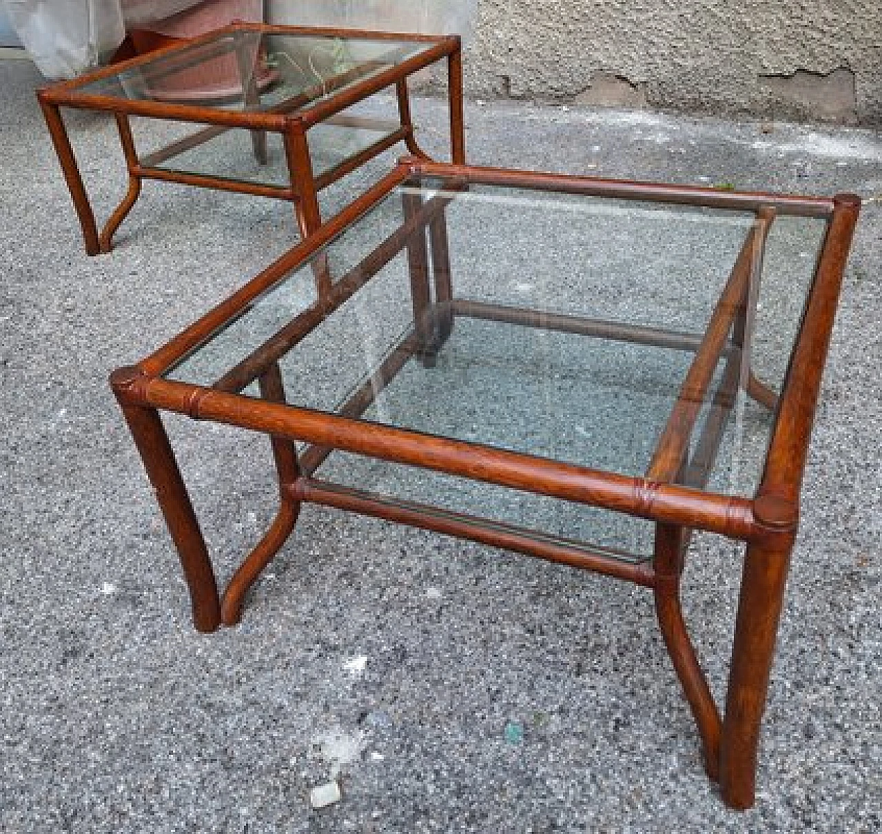 Bamboo and glass coffee table by Lyda Levi for McGuire, 1970s 2