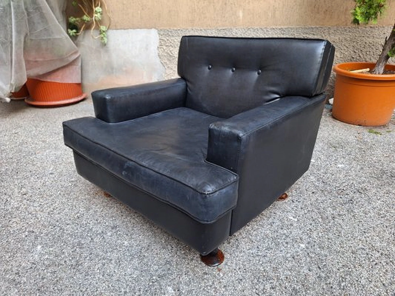 Regent black leather armchair by Marco Zanuso for Arflex, 1950s 1