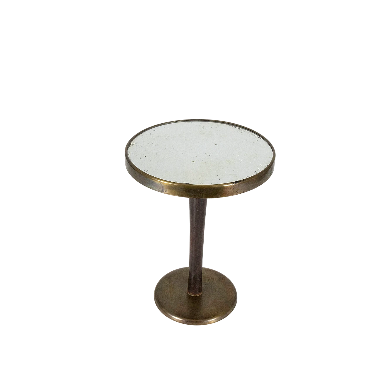 Round walnut, mirrored glass and brass coffee table, 1940s 2