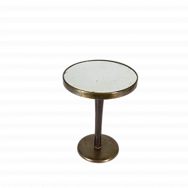 Round walnut, mirrored glass and brass coffee table, 1940s
